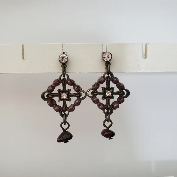 Purple stone drop earrings - Picture 2 of 8